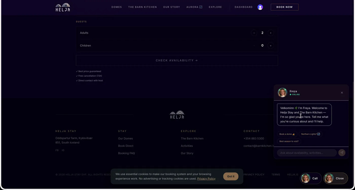 Smart Concierge AI chat, live at HELJA